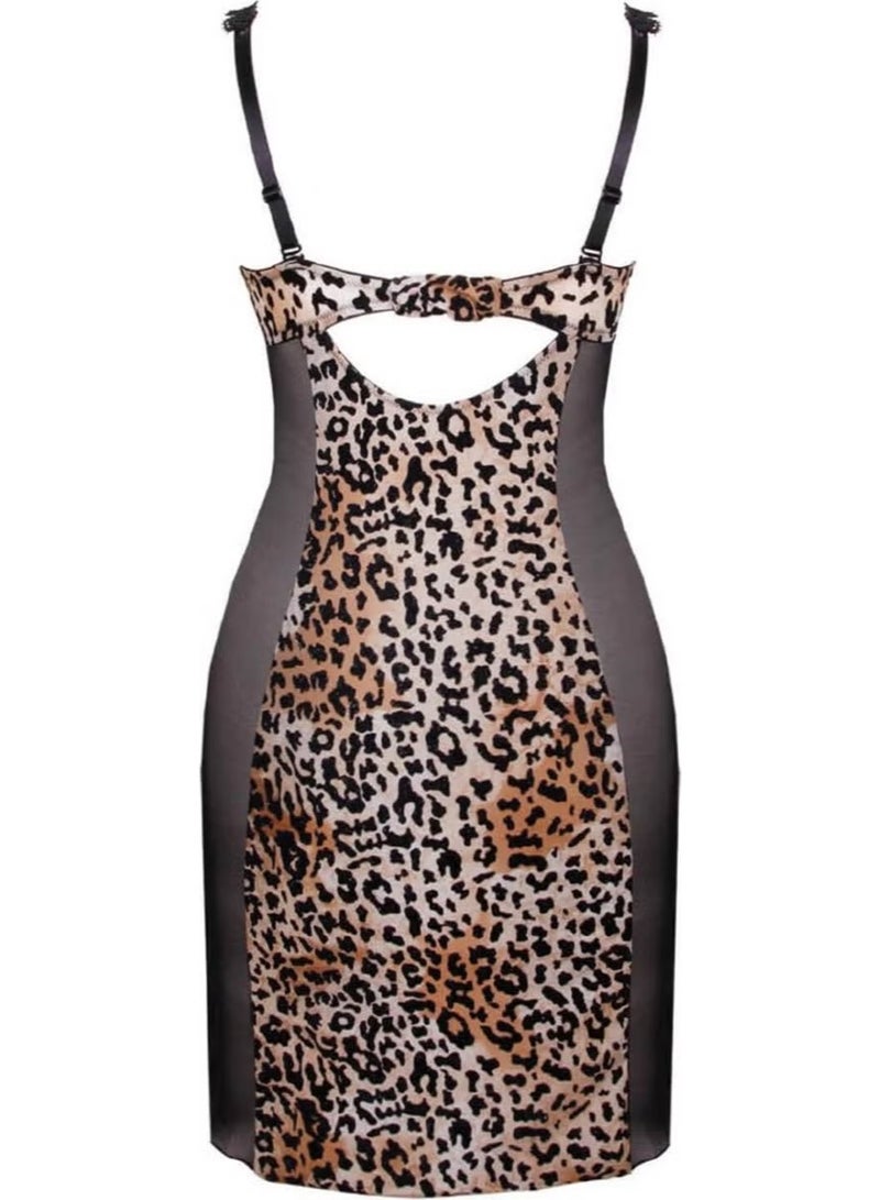 Magic Form 8290 Velvet Leopard Patterned Fabric Low-cut Breast Bra Nightgown - Leo Brown - Image 2